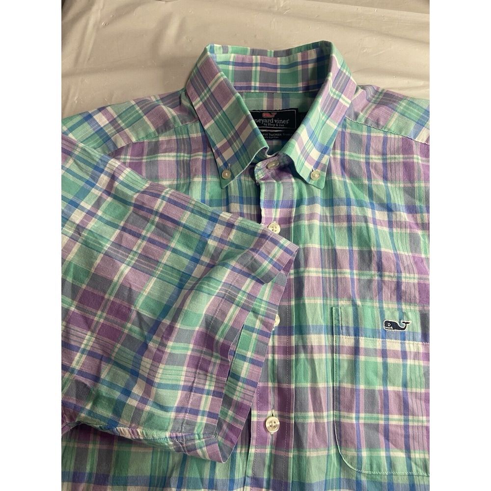 Men's Vineyard‎ Vines 100% Cotton Pastel Plaid Classic Tucker Shirt-Size M